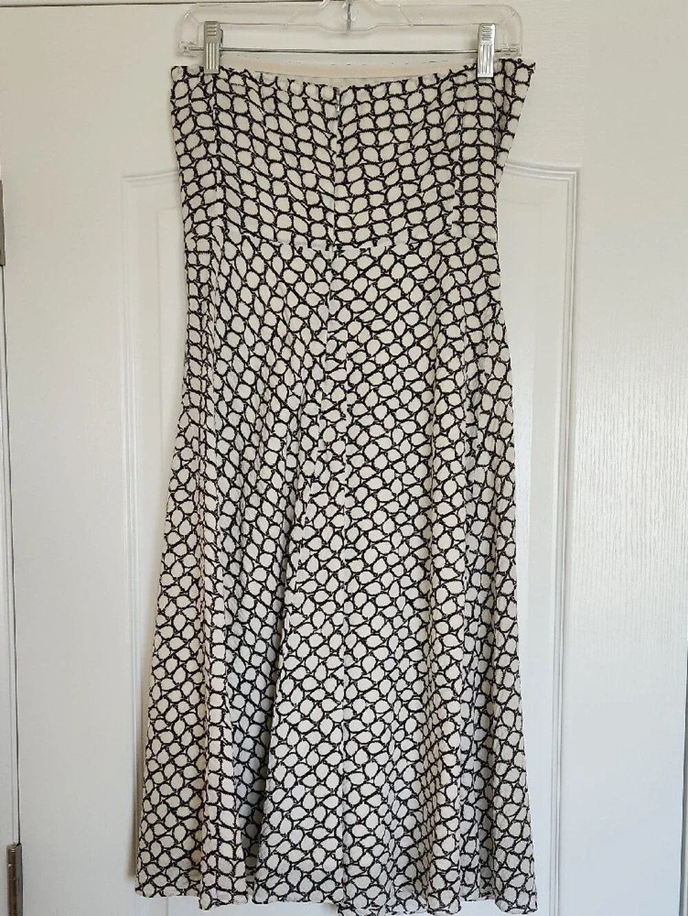 J. Crew Strapless Brown and White Geometric Midi Dress
